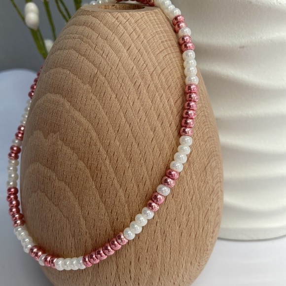 𝅺STRETCH Beaded Anklet Pearl and Pink - Picture 10 of 10
